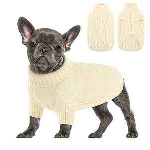 lot 3388 image: Queenmore Small Dog Pullover Sweater, Cold Weather Cable Knitwear, Classic Turtleneck Thick Warm Clothes for Chihuahua, Bulldog, Dachshund, Pug (White, Small)