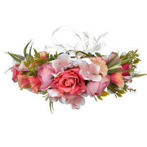 lot 3392 image: LLinfflr Women Floral Crown Boho Flower Headband Hair Wreath Floral Halo Headpiece with Ribbon Wedding Party Photos Rosy