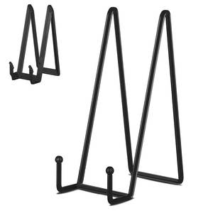 lot 3409 image: IBosins 5 Pack 10 Inch Plate Holder Display Stands, Large Metal Black Frame Stand for Picture, Book, Photo Easel, Creation, Collectibles