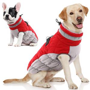 lot 3414 image: AOFITEE Dog Coat, Warm Dog Jacket Dog Winter Coats, Reflective Turtleneck Dog Fleece Vest with Harness Built in, Waterproof Windproof Dog Snow Jacket Snowsuit for Small Medium Large Dogs Christmas Red XL