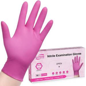 lot 3422 image: SwiftGrip Powder-Free Nitrile Gloves, Small, 50ct Box - 3-mil, Disposable, Latex-Free, for Kitchen, Cleaning, Estheticians, Hair Stylist - PinkFuchsia