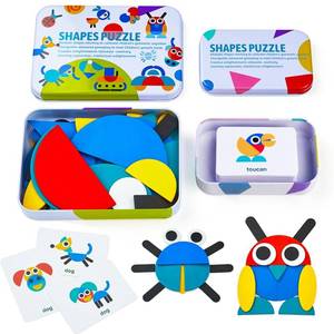 lot 3433 image: LiKee Open Ended Wooden Shape Puzzles (36 Blocks&60 Cards) for Toddlers 3 Years Old, Montessori Development Toys Preschool Education Activity Travel Toy Board Games for Kids 4-8 Yrs