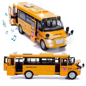 lot 3436 image: Crelloci School Bus Toy, Die Cast Pull Back 9 Model Cars, with Lights & Sounds, Openable Doors, Large Yellow Metal Toy Vehicles, Play Bus for Boys Girls Kids Toddlers Ages 3