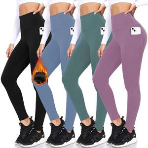 lot 3453 image: FULLSOFT 4 Pack Fleece Lined Leggings with Pockets for Women High Waisted Thermal Winter Warm Yoga Pants for Workout Running Plus Size(Black,Pink,Ins Green,Blue(4 Pack),Large-X-Large)