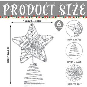 lot 3455 image: Hiboom Multi Pieces Mini Christmas Tree Star Toppers Glittered Xmas Tree Topper 4 Inch Hollow Star Treetop Topper for Indoor Party Decoration Ornaments(Silver)