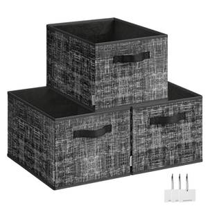 lot 3467 image: SONGMICS Storage Baskets, Set of 3 Fabric Storage Bins, 15.7 x 11.8 x 9.5 Inches, Foldable Closet Organizer for Shelves, 2 Handles, Label Holders, for Bedroom, Living Room, Ink Black UROB440B01