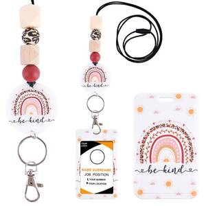 lot 3469 image: Be Kind Lanyard ID Badge - Boho Lanyards for ID Badges for Women Cute Sun Rainbow ID Badge Holder with Keychain Accessories Silicone Beaded Breakaway Lanyard for Teachers Nurse Office Gifts