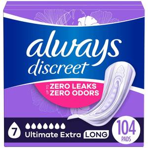 lot 3494 image: Always Discreet Adult Incontinence Pads for Women, Ultimate Extra Protect Absorbency, Long Length, Postpartum Pads, 104 CT