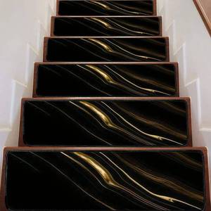lot 3497 image: JSDGFYTIER Marble Texture Wall Surface Black Gold Ink Graphic Granite Abstract Stair Treads Carpet Runners Non Slip Self Adhesive Safety 30inx8inx0.3in-13PCS