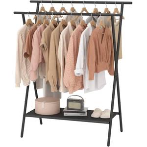 lot 3501 image: Laiensia Double Rods Clothing Racks for Hanging Clothes,Portable Clothing Hanging Garment Rack with Bottom Oxford Cloth Shelves,Black