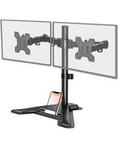 lot 3508 image: MOUNT PRO Dual Monitor Stand, Free-Standing Full Motion Monitor Desk Mount Fits 2 Screens up to 27 inches,17.6lbs with Height Adjustable, Swivel, Tilt, Rotation, VESA 75x75 100x100, Black