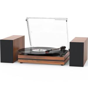 lot 3510 image: Record Player for Vinyl with Two External Speakers Turntable for Vinyl Records Belt-Driven Vinyl Player 3-Speed Wireless Playback AUX-in Headphone RCA Line LP Players for Sound Enjoyment Wood Red - Retail $129.67