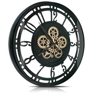 lot 3512 image: DORBOKER Real Moving Gears Wall Clock Large Modern Metal Clocks for Living Room Decor, Industrial Steampunk Unique Vintage Rustic Decorative Clock for Home Farmhouse Office, 21 Inch Black Gold Arabic - Retail $140.55