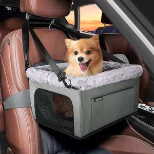 lot 3523 image: JOEJOY Deluxe Dog Booster Seat with Sturdy Metal Frame and Safety Leash for Small Pets up to 20 lbs - Portable Puppy Dog Car Seat with Thick Cushion and Storage Pockets for Small Dogs