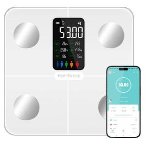 lot 3524 image: Healthkeep Body Fat Scale with Large VA Display, 15 Body Datas with Heart Rate, Smart Weight Scale Compatible with iOS & Android, Max 400lbs180kg, 28cm, White