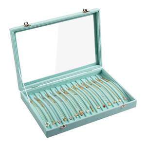 lot 3525 image: Frebeauty 15 Hooks Necklace Tray Velvet Neckalce Organizer with Clear Lid Lockable Necklace Holder Box Jewelry Organizer for Pendants Chains Necklace Jeweley Tray for Women Girls(Turquoise)