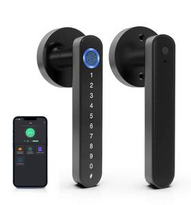 lot 3529 image: eLinkSmart Smart Door Handle Lock, Fingerprint Door Knob Lock with Keypad Code, Electronic Digital Biometric Bluetooth WiFi Keyless Entry Door Lock for Bedroom Interior Garage Front Door - Black