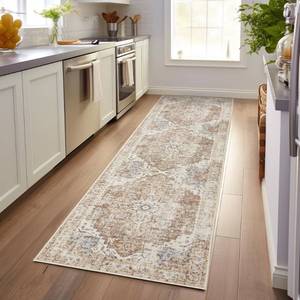 lot 3550 image: jinchan Hallway Runner Rug 3x8 Vintage Rug Kitchen Washable Runner Rug Retro Print Floor Cover Non Slip Low Pile Thin Rug Distressed Carpet for Bathroom Laundry Room Bedroom Stairway Brick Red