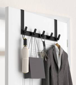 lot 3554 image: KitchLife Over The Door Hooks Hanger with Extended Arms for Easy Use by Women, Fits 1 34 Doors, L18U - Bathroom Accessories and Towel Rack Organization - 1 Pack, Matte Black