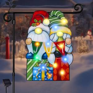 lot 3559 image: Lighted Christmas Garden Flag 18x12, 8 Modes Double Sided Solar Christmas Decorations Outdoor LED Navidad Flag, Christmas Yard Decorations for Xmas Patio Lawn Door Porch (Dwarf Multicolor)