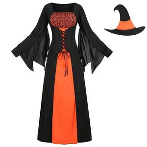 lot 3566 image: Colorful House Women Wicked Witch Costume, Purple Long Sorceress Classic Dress (Medium, OrangeBlack)