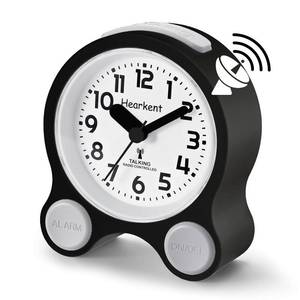 lot 3590 image: Hearkent Atomic Talking Clock Clear Voice Time and Date with Snooze and Light, Clocks for Seniors 5 Sets of Separate Alarms Non Ticking Volume Control(All Black)