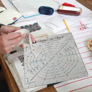 lot 3591 image: Folded Star Guide Template for Fabric, Custom-Printed 16 X 17 Interfacing Templates Made for Use with Plumeasys Round or Square Folded Star Patterns(Set 15)