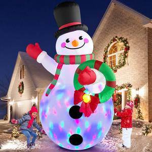 lot 3604 image: MICOCAH 8FT Christmas Inflatables Outdoor Decorations, Inflatable Snowman Holding Garland Blow Up Yard Decoration Build-in Rotating Colorful LEDs Xmas Holiday Party Indoor Lawn Christmas Eve Decor