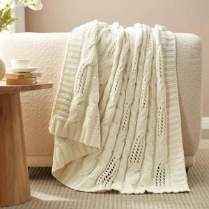 lot 3605 image: Am�lie Home Chunky Knit Chenille Throw Blanket, Breathable Cable Knitted Blanket for Couch, Farmhouse Decorative Throw for Sofa Chair Bed,Ivory,50 x 60 inch