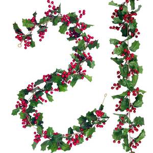 lot 3612 image: NoriStyle 2 Pack Christmas Garland Decorations Clearence, 11Ft Holly Leaves with Red Berry Garland for Christmas Tree Staircase Mantle Indoor Outdoor Holiday Decoration (Red Green)