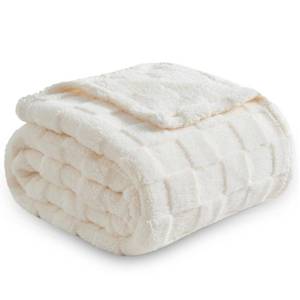 lot 3613 image: NEWCOSPLAY Super Soft Throw Blanket Ivory Premium Silky Flannel Fleece 3D Checkered Lightweight Bed Blanket All Season Use (Ivory Checkered, Throw(50x70))