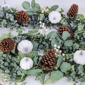 lot 3614 image: Winlyn Fall White Pumpkin Garland Artificial Eucalyptus Garland with Pumpkins Pinecones Berries Fall Garland 5.9 L Farmhouse Wedding Arch Backdrop Thanksgiving Mantel Table Runner Centerpiece Decor