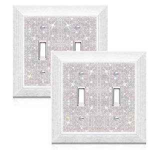lot 3623 image: Light Switch Cover Bling, 2023 Glitter Cute Switch Plate Covers,Silver Rhinestones White Texture Electrical Outlet Covers Wall Plate Decorative,Wall Plates Accessories for Home (2, 2-Single-Toggle)