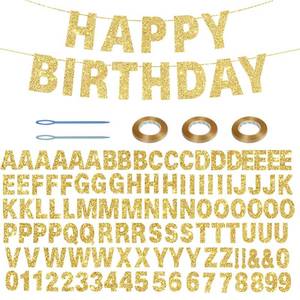 lot 3625 image: 116 Pcs DIY Glitter Customizable Banner Kit Custom Banner Including 111 Letters and Numbers 3 Rope and 2 Threading Device for Personalized Decor for Graduation Decoration Birthday Banner (Golden)