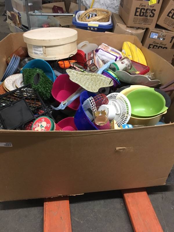 lot 25200 image: Gaylord with Large Quantity of Swap and Shop Random Items Gaylord not included bring your own bags or totes