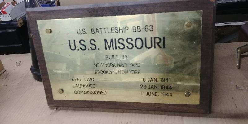lot 67 image: USS Missouri Plaque