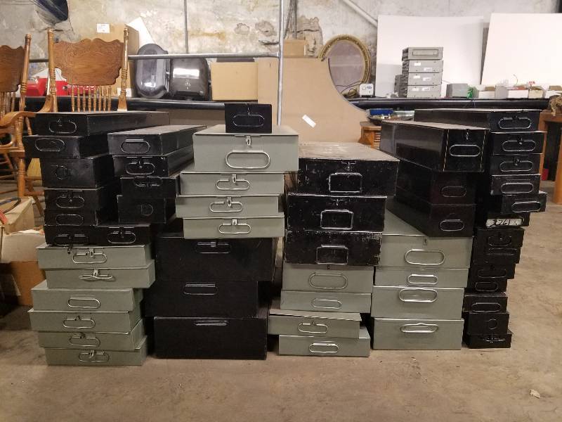 lot 6258 image: Large Lot of Metal Bank Boxes