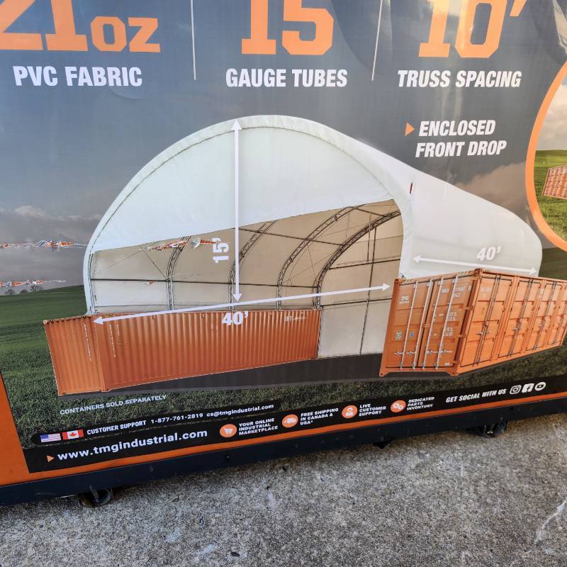 lot 3651 image: Unused TMG-DT4041CF Container shelter Dual Truss 40 x 40 wEnd Wall