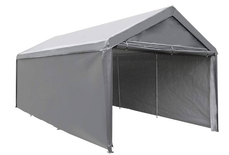lot 9602 image: Abba Patio 10 x 20 ft Carport Heavy Duty Carport with Removable Sidewalls & Doors Portable Garage Extra Large Car Canopy for Auto, Boat, Party, Wedding, Market stall, with 8 Legs, Gray JS-C1020SW-DG