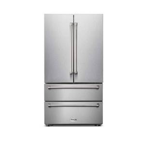 lot 35685 image: Thor Kitchen - 22.5 Cu. Ft. Professional French Door Counter Depth Refrigerator with Ice Maker - Stainless Steel - Retail $3499