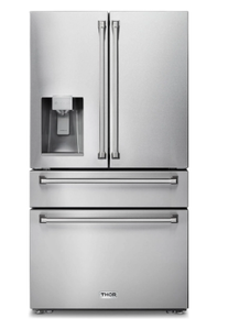lot 35686 image: Thor Kitchen 36 In. Counter Depth Refrigerator in Stainless Steel with Water Dispenser, Ice Maker TRF3601FD