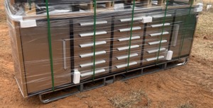 lot 20492 image: 18 drawer, 2 Cabinet Tool Bench with Stainless Front and Top