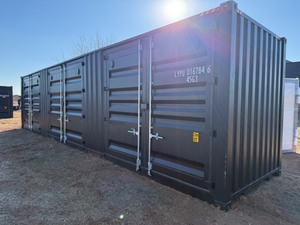 lot 20510 image: 40 Foot High Cube C Container with 3 side double doors and 2 rear doors - First Trip and In Great Condition Black in Color