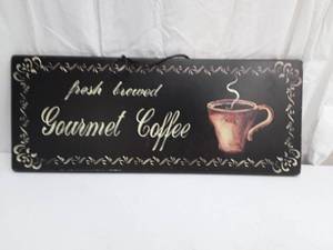 lot 30156 image: Fresh Brewed Gourmet Coffee Hanging Sign - 8 x 20