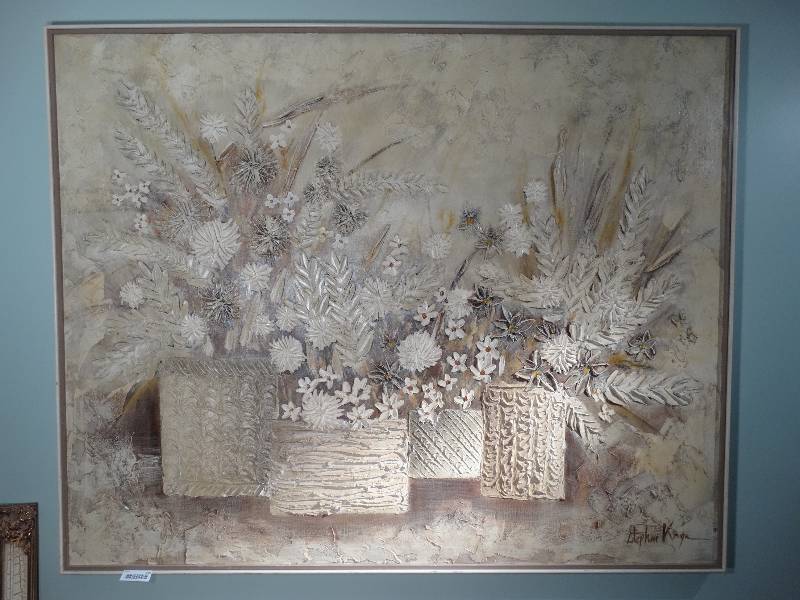 lot 359 image: Huge, Signed Mixed Media Wall Art Piece.