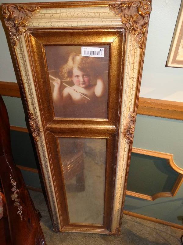 lot 363 image: Cherub Art Framed wBeveled Mirror.