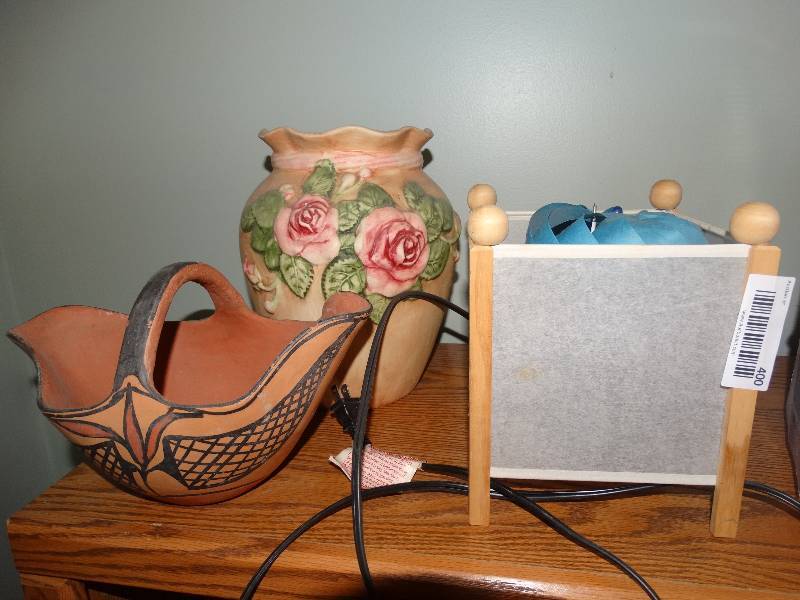 lot 400 image: Mood LIght, TerraCotta Basket, Large Rose Vase.