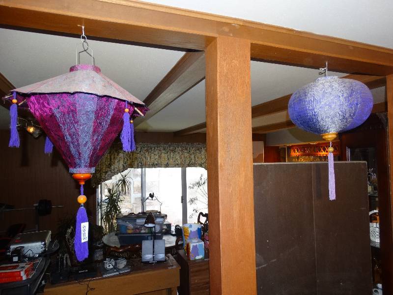 lot 416 image: Lot of 3 - Fabric Oriental Hanging Lanterns wTassels.