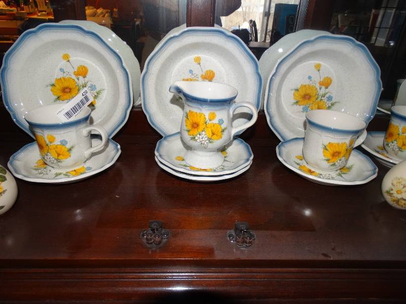 lot 420 image: All Dishes & Decor on Bottom Shelf of China Hutch.