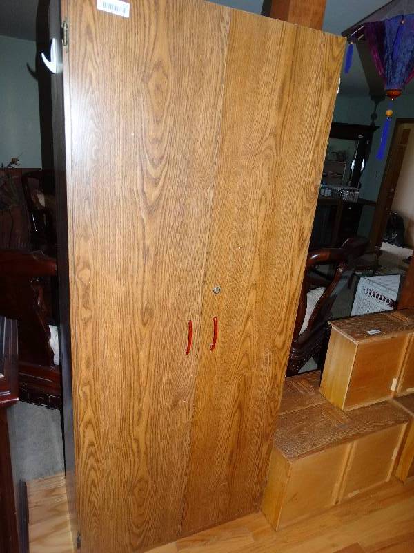 lot 423 image: Wood Look Storage Cabinet.